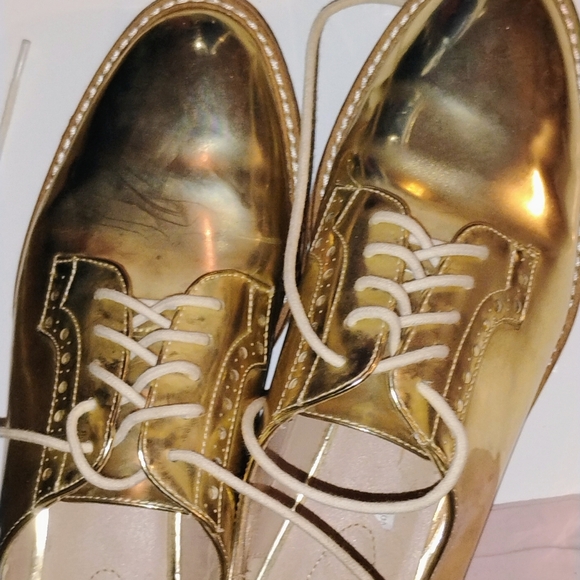 Women's Shiny Gold Mango Shoes Lace Up Cork Soles Size 39 - Picture 5 of 12